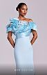 MNM Couture G1807 Pleated Bodice Embellished Asymmetric Neck Dress