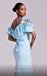 MNM Couture G1807 Pleated Bodice Embellished Asymmetric Neck Dress