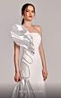 MNM Couture G1824 Side Slit Strapless Metallic Ruffle Dress
