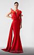 MNM Couture G1917 Ruffle Bodice Plunging Neck Dress