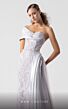 MNM Couture G1932 Asymmetric Off-The-Shoulder Overskirt Beaded Dress