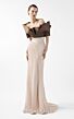 MNM Couture G2000 Crumbcatcher Neck Draped Bodice Gold Dress