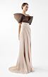 MNM Couture G2000 Crumbcatcher Neck Draped Bodice Gold Dress