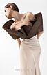 MNM Couture G2000 Crumbcatcher Neck Draped Bodice Gold Dress