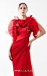 MNM Couture G2001 Draped Skirt Ruffle Neck Red Dress