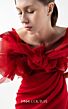 MNM Couture G2001 Draped Skirt Ruffle Neck Red Dress