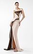 MNM Couture G2011 Side Overskirt Asymmetric Neck Fitted Dress
