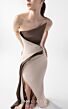 MNM Couture G2011 Side Overskirt Asymmetric Neck Fitted Dress