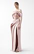 MNM Couture G2020 High Slit Pleated Off The Shoulder Powder Dress