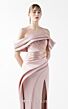 MNM Couture G2020 High Slit Pleated Off The Shoulder Powder Dress