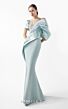MNM Couture G2024 Asymmetric Draped Sleeve Sheer Neck Crepe Dress
