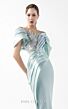 MNM Couture G2024 Asymmetric Draped Sleeve Sheer Neck Crepe Dress