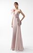 MNM Couture G2026 Slim-Flare Side Drape Asymmetric Neck Dress