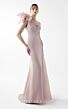 MNM Couture G2026 Slim-Flare Side Drape Asymmetric Neck Dress