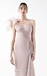MNM Couture G2026 Slim-Flare Side Drape Asymmetric Neck Dress