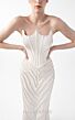 MNM Couture G2032 Slim-Flare Peaked Neck Corset Dress