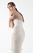 MNM Couture G2032 Slim-Flare Peaked Neck Corset Dress