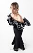 MNM Couture G2036 Crumbcatcher Neck Long Sleeve Black Dress