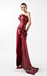 MNM Couture G2037 Side Slit Ruffle Neck Burgundy Dress