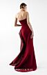 MNM Couture G2037 Side Slit Ruffle Neck Burgundy Dress
