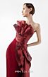 MNM Couture G2037 Side Slit Ruffle Neck Burgundy Dress