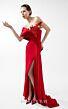 MNM Couture G2040 Side Slit Red Pleated Off-The-Shoulder Dress