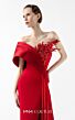 MNM Couture G2040 Side Slit Red Pleated Off-The-Shoulder Dress