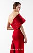 MNM Couture G2040 Side Slit Red Pleated Off-The-Shoulder Dress