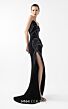 MNM Couture G2048 Side Slit Asymmetric Neck Black Dress