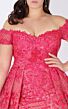 MNM Couture K3496 Pleated Skirt Off-The-Shoulder Lace Dress