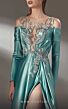 MNM Couture K3886 Embroidered Top Sheer Neck High Slit Dress