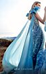 MNM Couture K3923 Bow Cape Plunging Neck Embroidered Dress