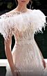 MNM Couture K3933 Feather Neckline Off The Shoulder Glitter Dress