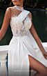 MNM Couture K3938 Illusion Top High Slit Cape Train Dress