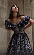 MNM Couture K4018 Ruffle Neckline Floral Embroidery Dress