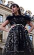 MNM Couture K4021 Feather Neckline Floral Embroidery Dress