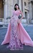 MNM Couture K4023 Long Overskirt Sheer Floral Skirt Strapless Dress