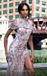 MNM Couture K4103 Mandarin Collar Cold Shoulder Embellished Dress