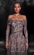 MNM Couture K4105 Long Sleeves Off The Shoulder Embellished Dress