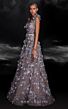 MNM Couture K4106 Floral Appliques Plunging Neck Dress