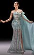 MNM Couture K4221 Floral Top Cape Sleeve Glitter Dress