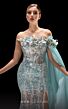 MNM Couture K4221 Floral Top Cape Sleeve Glitter Dress