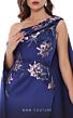 MNM Couture V6265 Cape Train Asymmetrical Neck Floral Dress