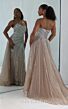 MNM Couture M1189 Scoop Neck Beaded Overskirt Silver Dress