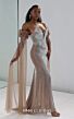 MNM Couture M1190 Sheer Sleeve Front Slit Silver Dress