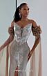 MNM Couture M1190 Sheer Sleeve Front Slit Silver Dress