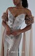 MNM Couture M1190 Sheer Sleeve Front Slit Silver Dress