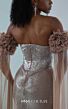 MNM Couture M1190 Sheer Sleeve Front Slit Silver Dress