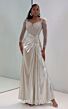 MNM Couture M1312 Draped Skirt Sweetheart Neck Gold Dress