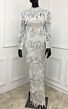 MNM Couture N0293 High Neck Long Sleeve Beaded Fringe Dress